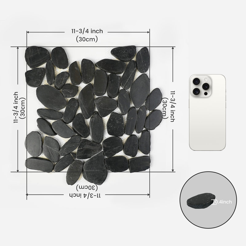 StoneCreek Pebble Mosaic Tile for Floors & Walls, 6 Pieces per Box, Black