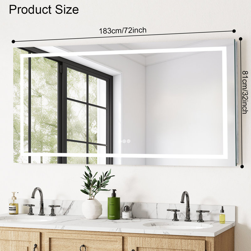 Frameless Led Bathroom Mirror,3 Colors Dimmable,anti-fog,memory Function,wall Mounted Lighted Vanity Mirror, 32" x 72"