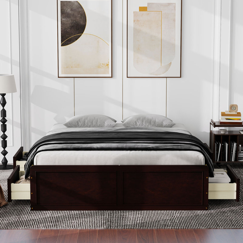 Wood Queen Size Storage Bed With Drawers, Espresso