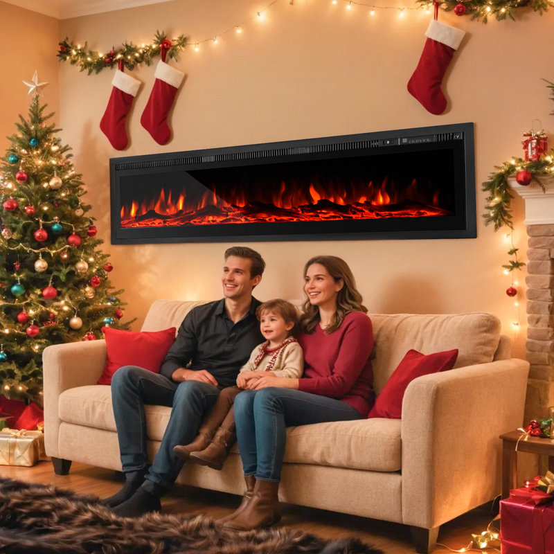 17 Stories Black Electric Fireplace Insert, 34cm H x 127cm W x 20.6cm D