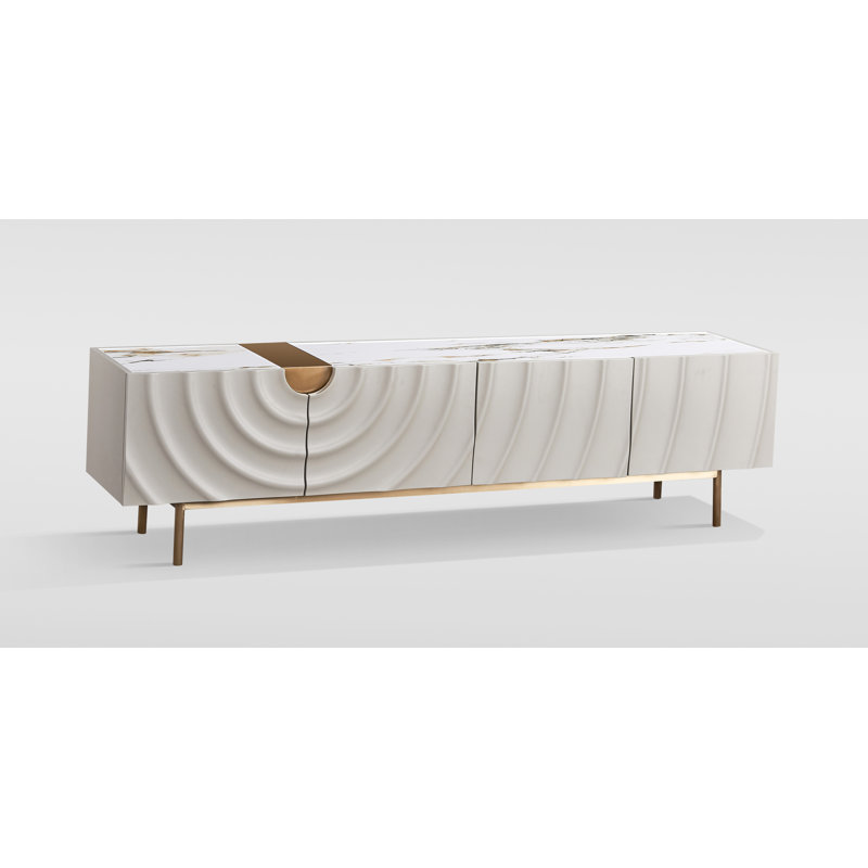 Onda Tv Console, Cream-white Finish – 79″ Modern Entertainment Center With Push-to-open Doors, Cream