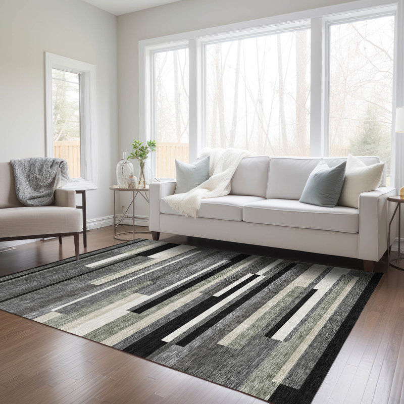 Malchow Washable Striped Indoor / Outdoor Rug, Rectangle 3' x 5'