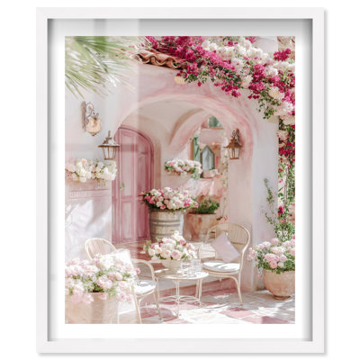 «Pink Archway Paradise III Shadowbox Print Vintage Coastal Decor» par Notoriart, cadre en chêne naturel, 30 x 36
