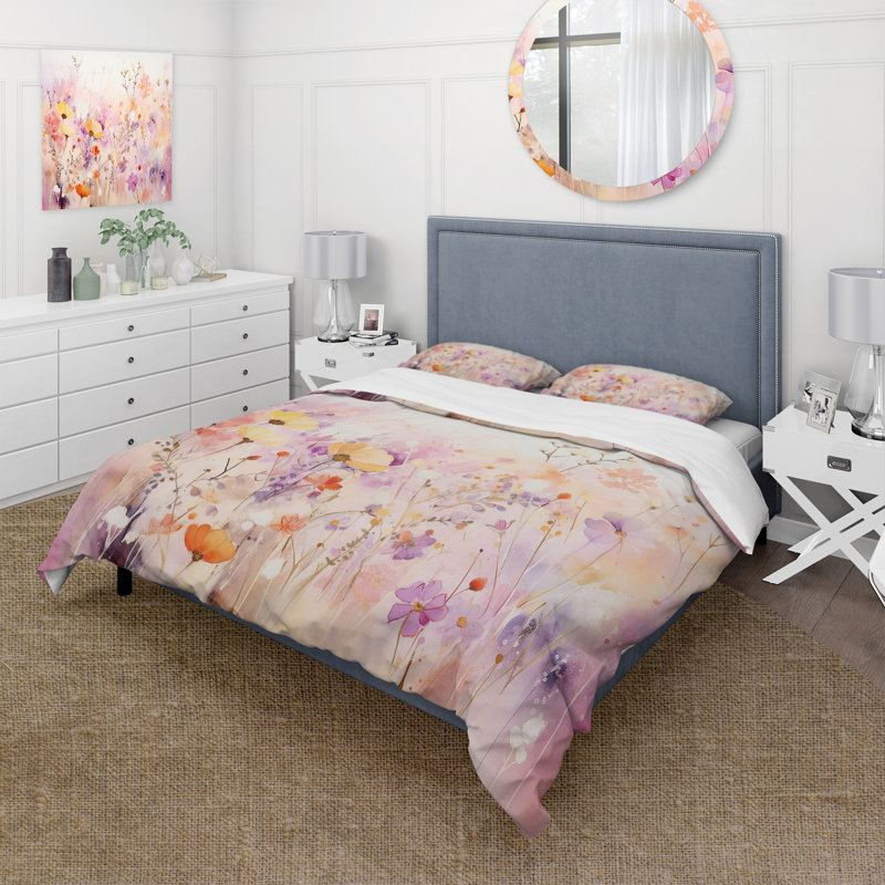 Ensemble de housse de couette en microfibre / polyester Pink Whimsical Wildflowers I Bedding