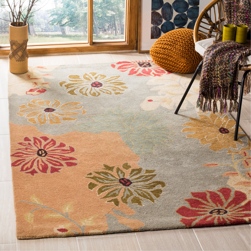 Jakahri Hand Tufted Wool Floral Rug, Rectangle 10' x 14'