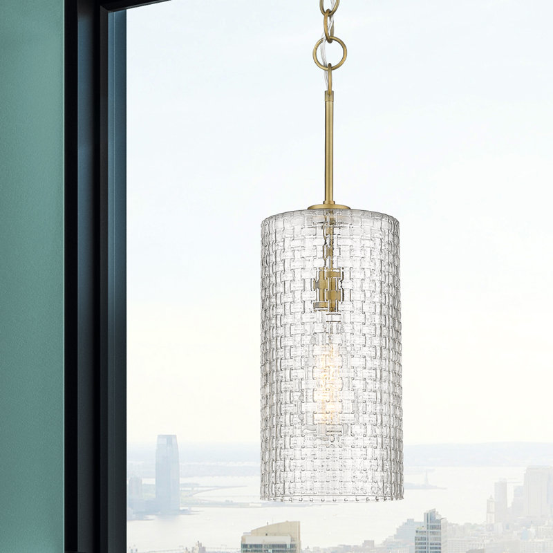 Luminaire suspendu cylindrique à 1 lumière Lakwanzaa, Laiton brossé, H 23,75 po x l 8 po x P 8 po