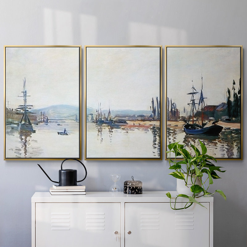La seine sous Rouen, 1872 3 pièces, H 40 po x l 78 po x P 2 po, Or