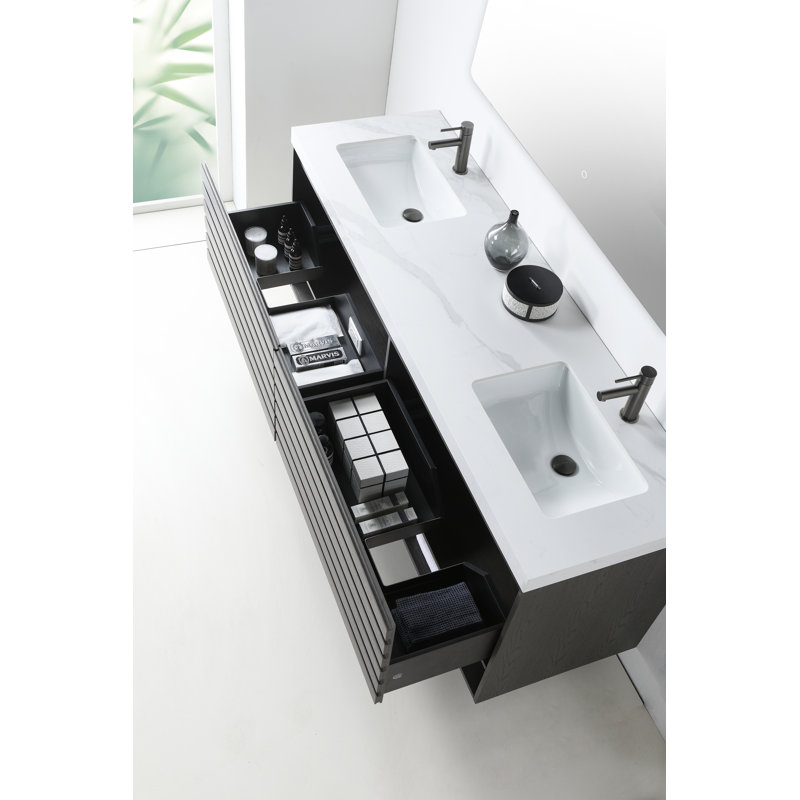 Matera 72" W Double Vanity, White, Charcoal