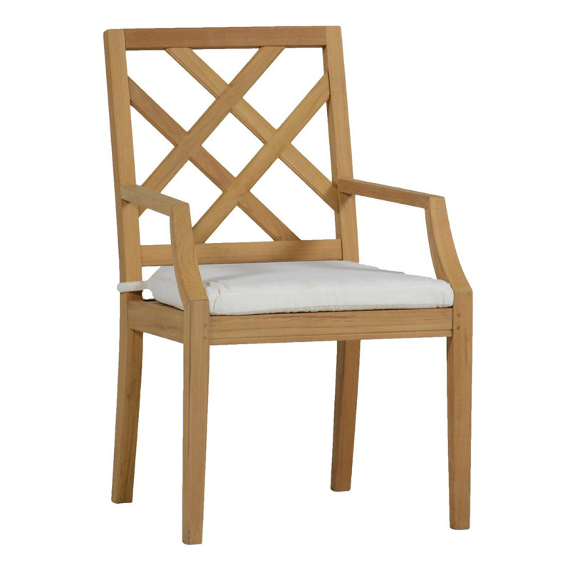 Haley Patio Dining Armchair with Cushions, Natural Teak, Natural White, Welt