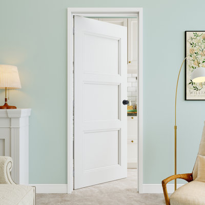 28" x 80" 3-Panel Molded Solid Interior Prehung Door with Round Knob and Silver Hinges, Solid Core Door Slab, Paintable & Waterproof, Suit for Laundry, Closet Doors, Room Doors, Left Hand