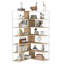 Bibliothèque d'angle polyvalente en forme de L à 7 niveaux avec rangement ouvert et structure en métal, idéale pour les bureaux à domicile et les décors de style industriel.