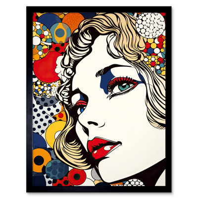 Ambrosino Bright Woman Face with Geometric Patterns Bubbles Pop 1 Piece Single Picture Frame Wall Art