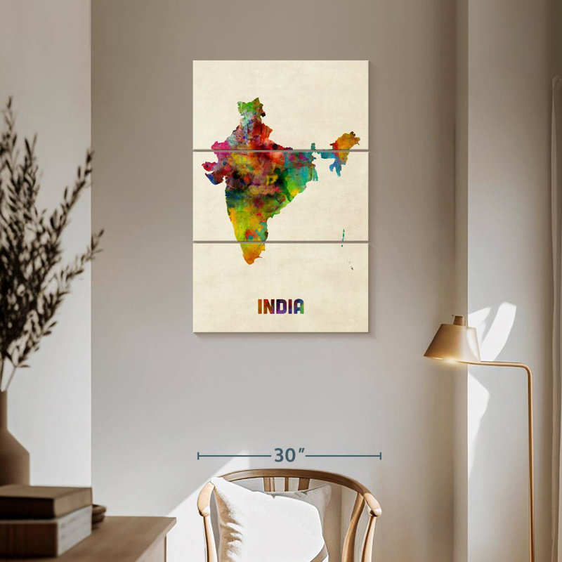 Carte d'aquarelle Aliaz, Inde I, H 57 po x l 36 po