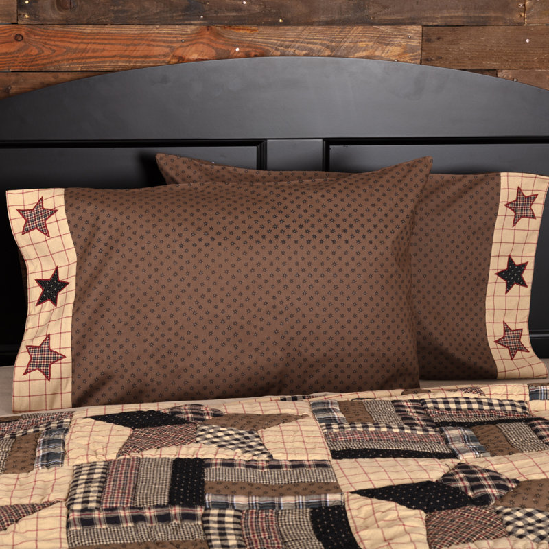 Bingham Star Chocolate Brown and Black Cotton Pillowcase Set