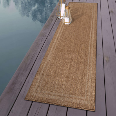 Border Sand/Natural Easy-Care Jute-Style Indoor/Outdoor Flat Woven Area Rug