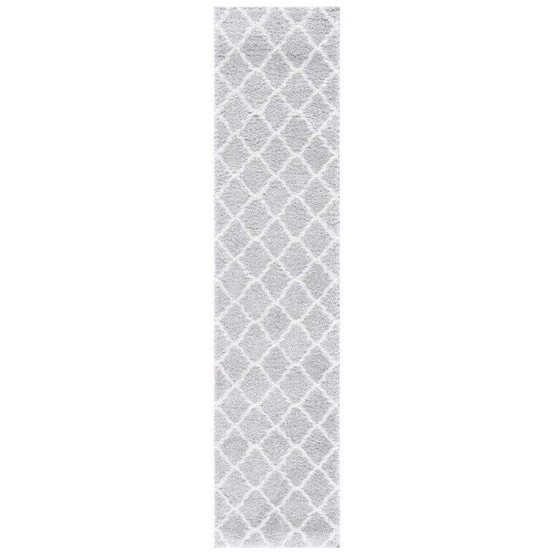 Tapis géométrique gris clair / blanc, Tapis de couloir 2 pi x 9 pi