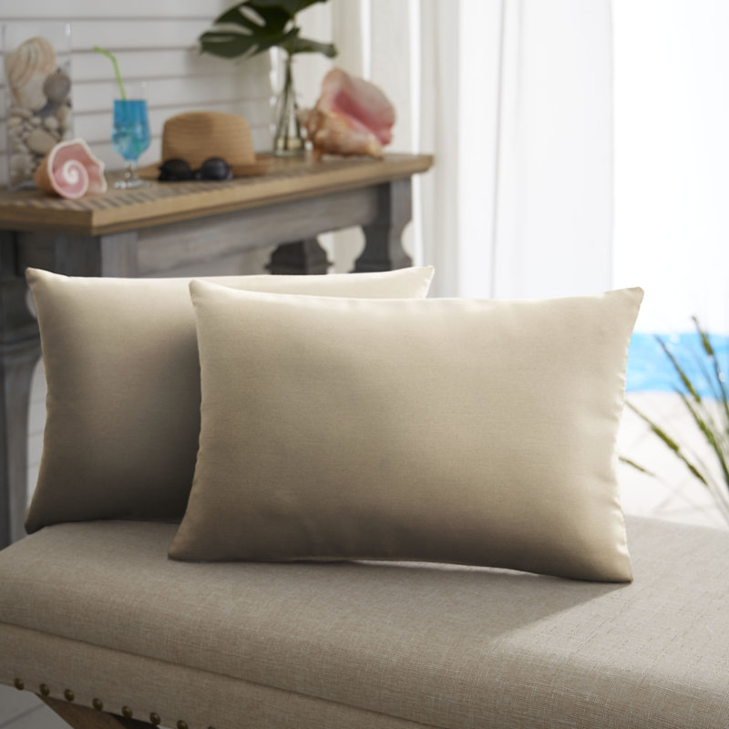 Almeda Outdoor Reversible Throw Pillow, Fresco Tan, 12" x 18"