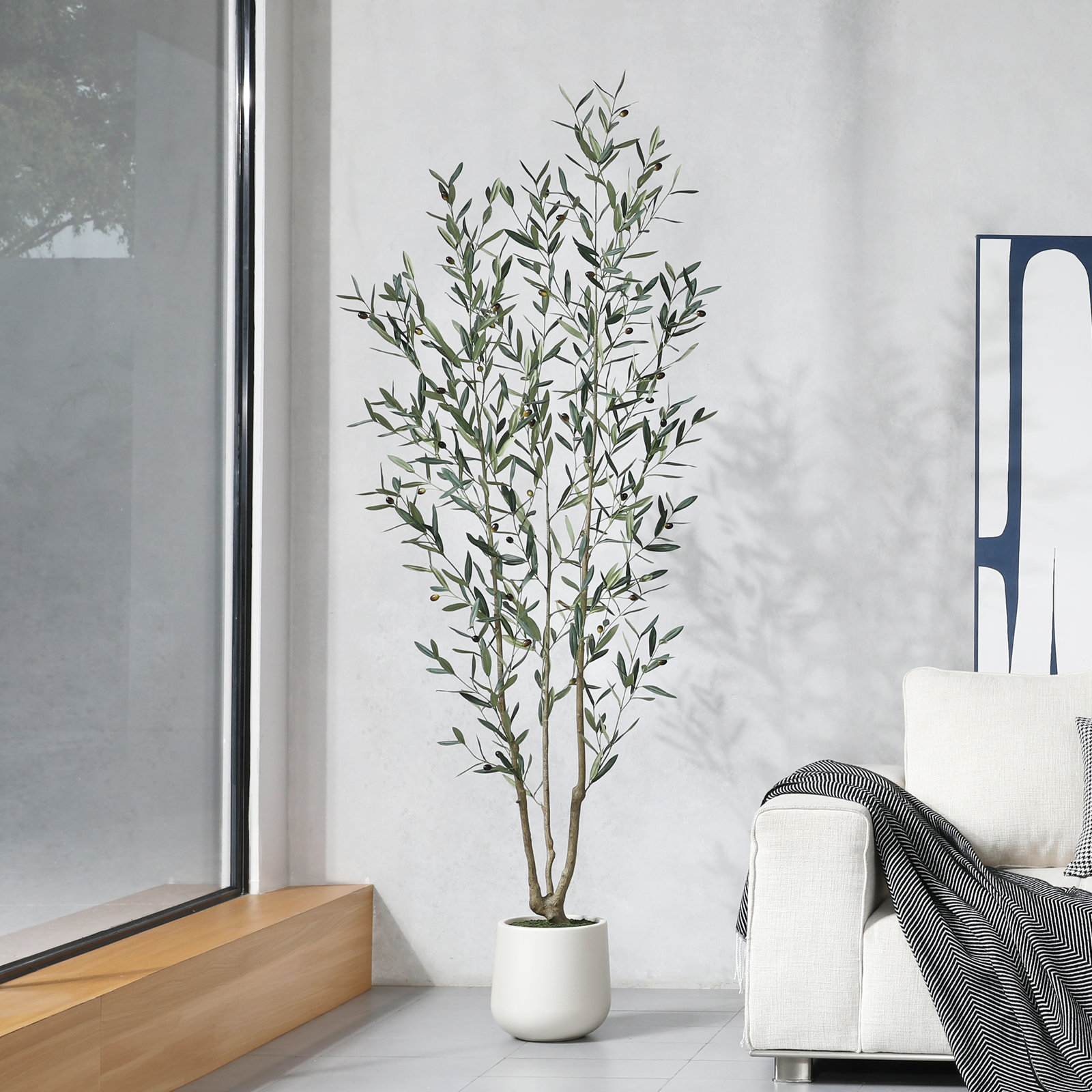 Adcock Artificial Olive Tree with Round Planter, 84" H x 28" W x 28" D