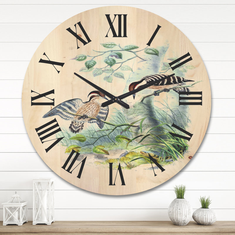 Horloge murale en bois Birds in the Wild I, Très grand