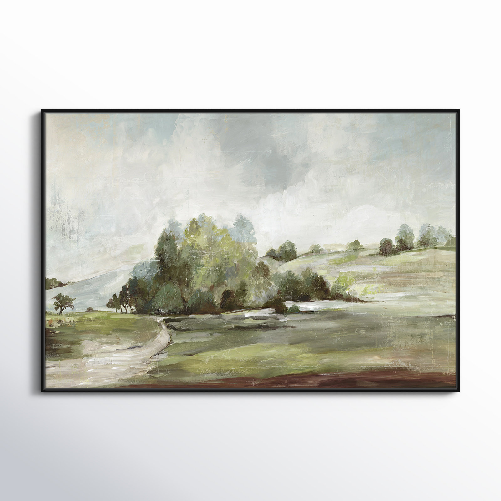 Green Country Road by Allison Pearce - Floater Frame Print on Canvas, 41.5" H x 61.5" W, Black