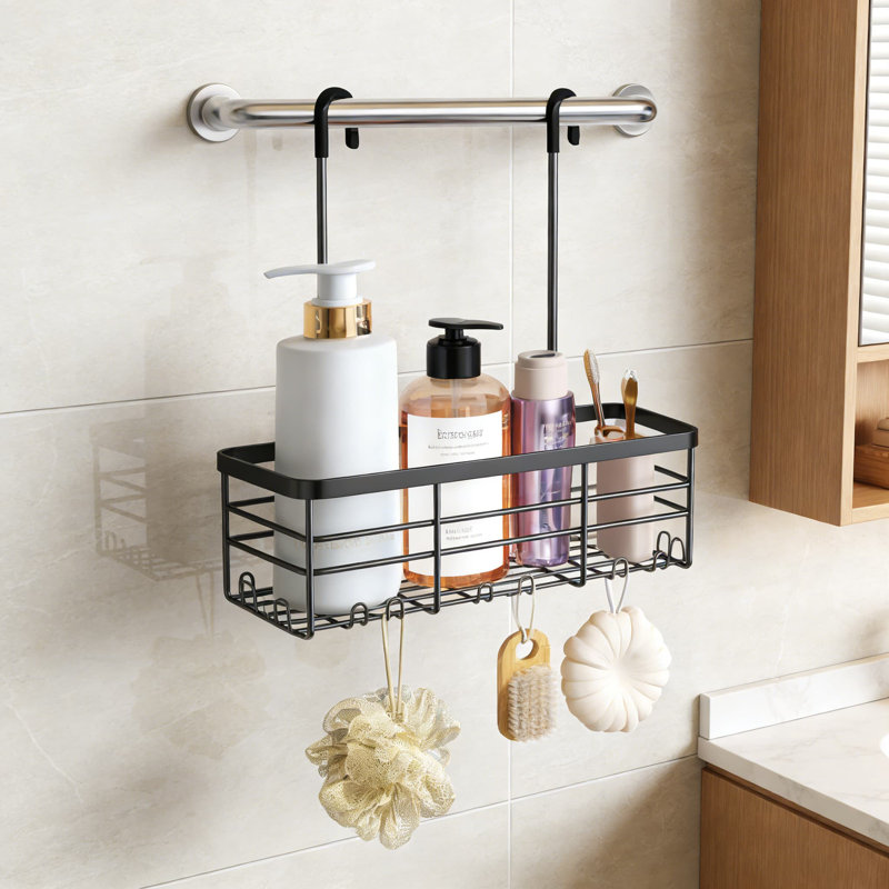 Organisateur de panier de douche suspendu sans crochets avec crochets, tablette de salle de bain en acier inoxydable antirouille 304, réglable pour porte de douche, tringle à rideaux ou barre d'appui