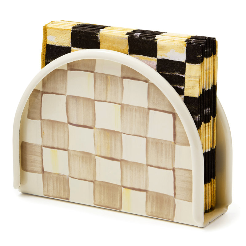 Mocha Check Napkin Holder, Beige/White
