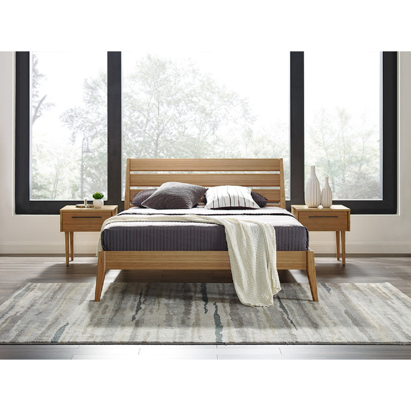 Phatima Solid Wood Slat Bed, King, Caramelized