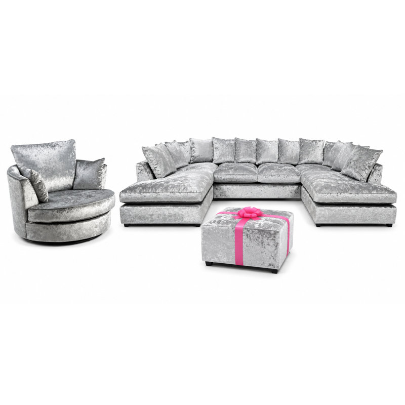 7 Seater Velvet Corner Sofa, Silver