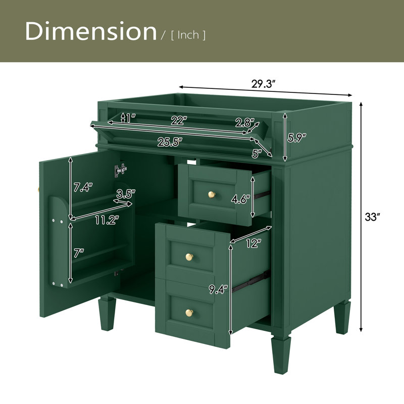 Meuble-lavabo de salle de bain de 30 po sans lavabo supérieur, armoire de rangement moderne avec 2 tiroirs et un tiroir rabattable (BASSIN INCLUS)