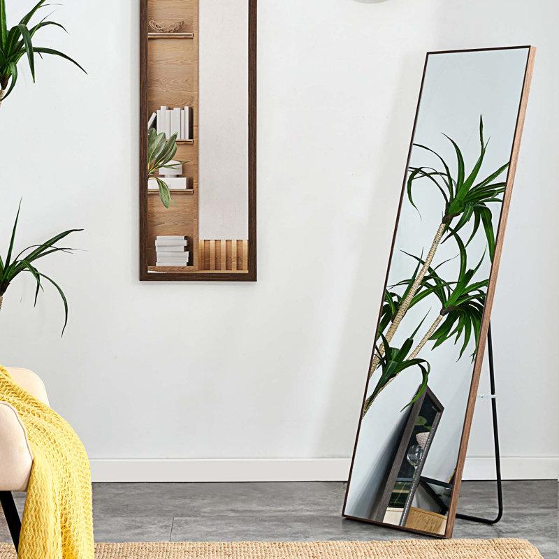 Miroir de plancher en bois massif Retangle, Brun, 58 po x 15 po