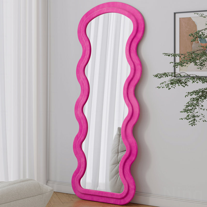 Full Length Wave Rose Floor Mirror For Bedroom Living Room Hanging Or Against The Wall, Rose
