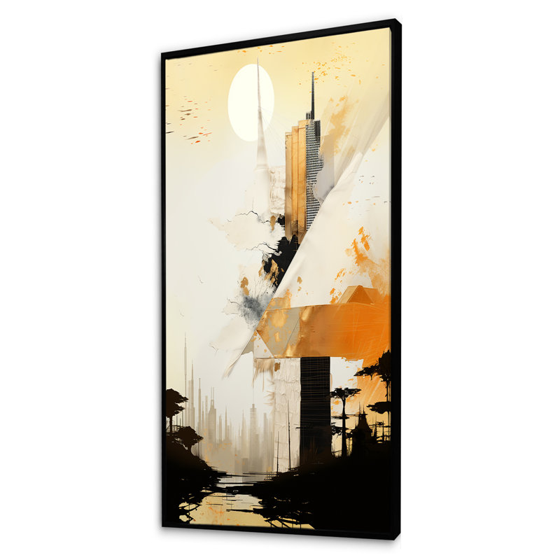«Grey Sunset Collage II - Abstract Collages», art mural, Cadre flottant noir, H 60 po x l 28 po x P 1,5 po