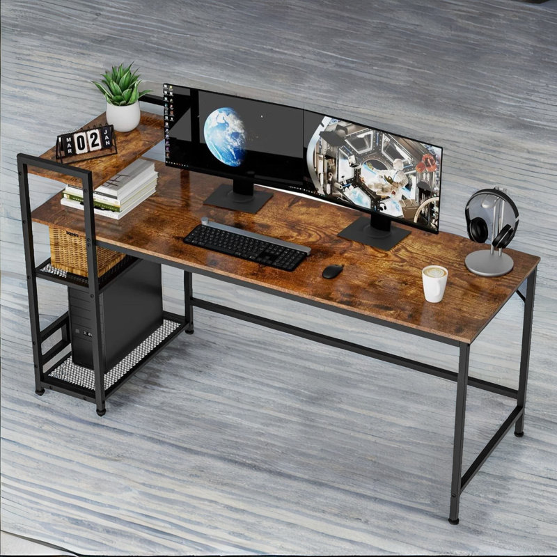 Haeli 140cm W Rectangle Writing Computer Desk Industrial Rustic Brown Home Office Furniture