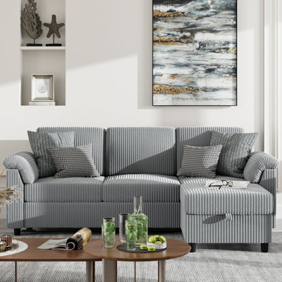 Modern L-Shaped Sofa with Ottoman – Soft Fabric, Compact Design for Living Room, Apartment, or Office, 79 by Ebern Designs