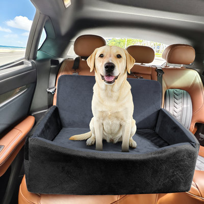 Siège d'auto d'appoint pour chien pour grands chiens, siège d'auto lavable noir avec housse amovible, siège de voyage portatif en mousse viscoélastique, ceintures de sécurité et poches de rangement, jusqu'à 55 lb, grand