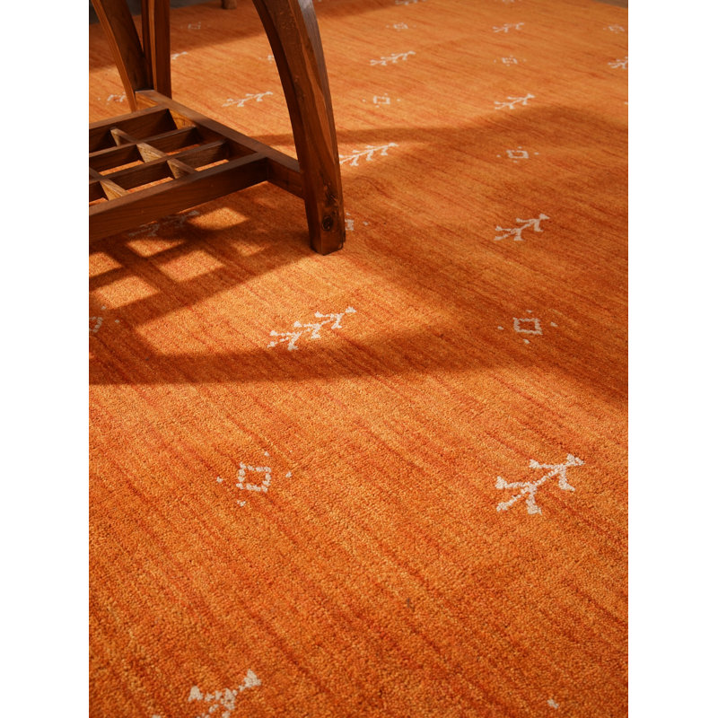 Paisleigh Hand Knotted Loom Wool Eco-Friendly Area Rugs  -  Rectangle, Orange White Color, Contemporary Modern Design, High Pile Thick Handmade Anti Skid Area Rugs for Living Room, Bed Room