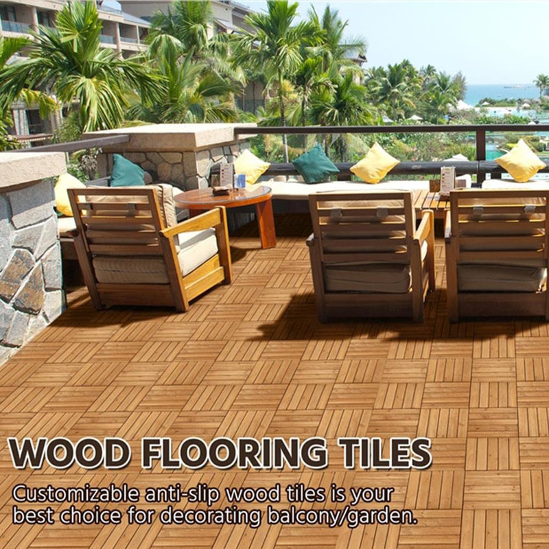 Carreaux de patio à emboîtement - Revêtement de sol extérieur et intérieur pour jardin, bord de piscine, bois de sapin naturel