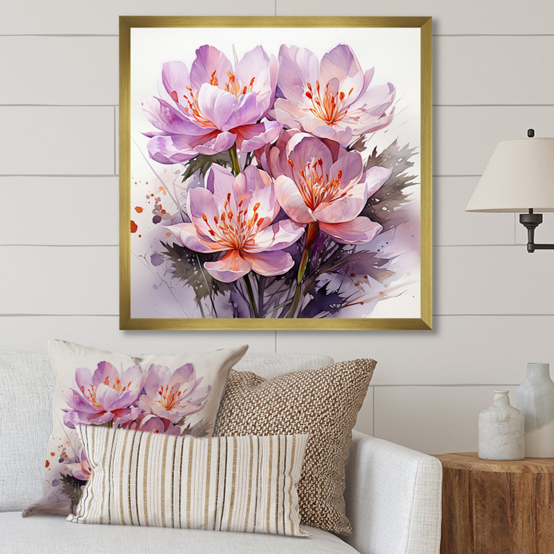 Art mauve zen mauve, Cadre doré simple, H 16 po x l 16 po x P 1 po