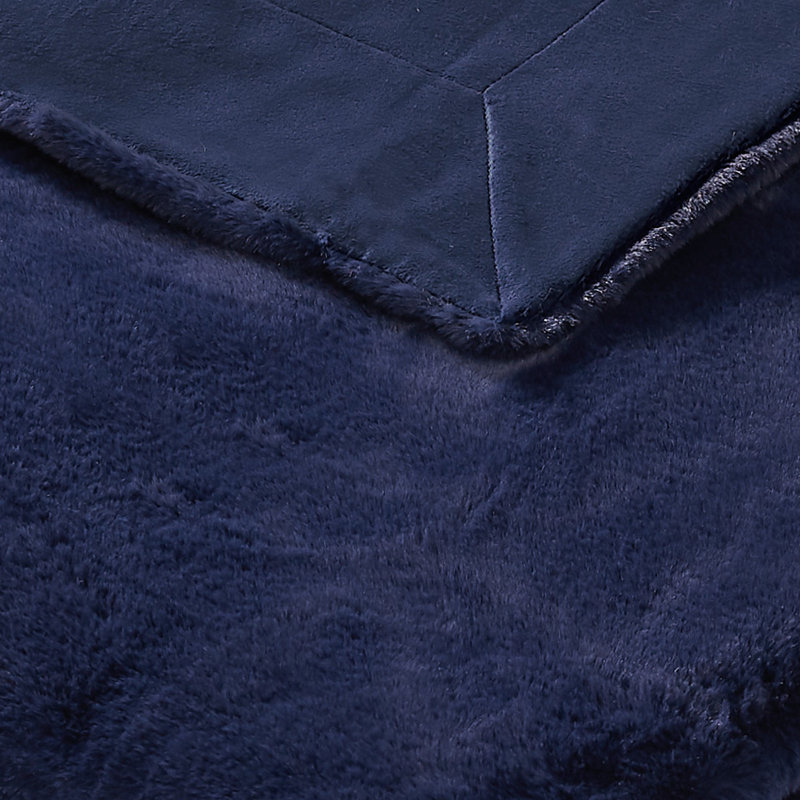 Vince Camuto Faux Rabbit Fur Gift Boxed Throw, Navy Blue
