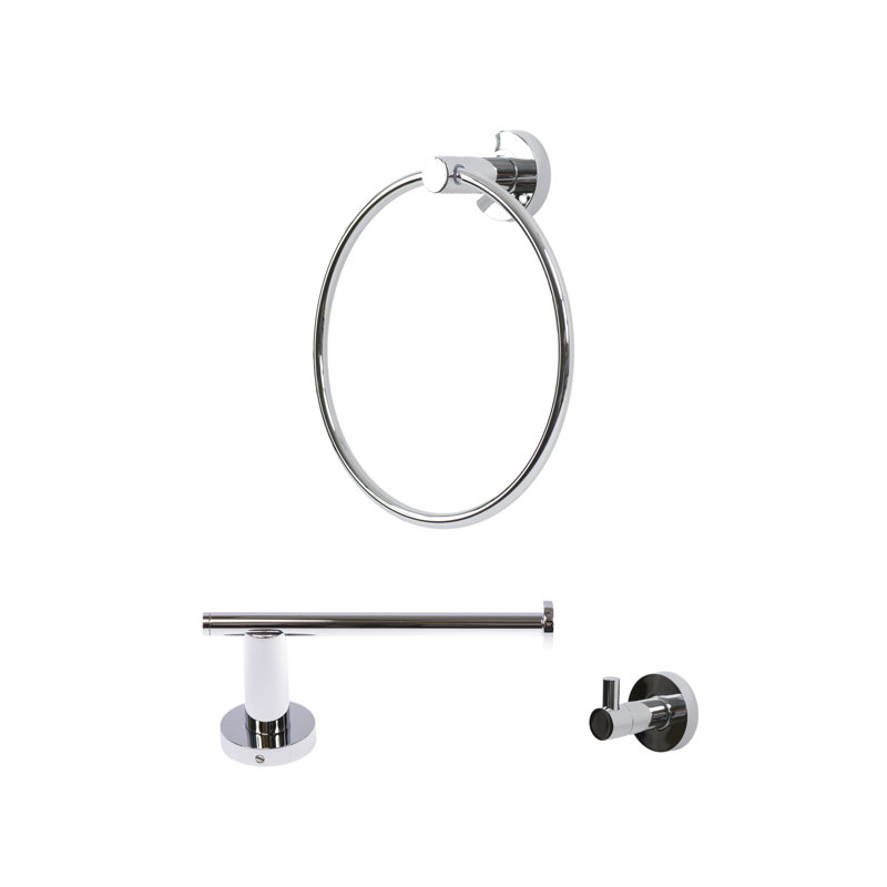 Venezia 3 Piece Wall Mounted Bathroom Hardware Set, Polished Chrome