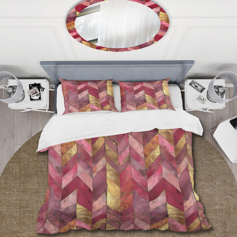 Ensemble de housse de couette à chevrons en or rose glam Glam, Housse de couette très grand + 2 taies décorativ