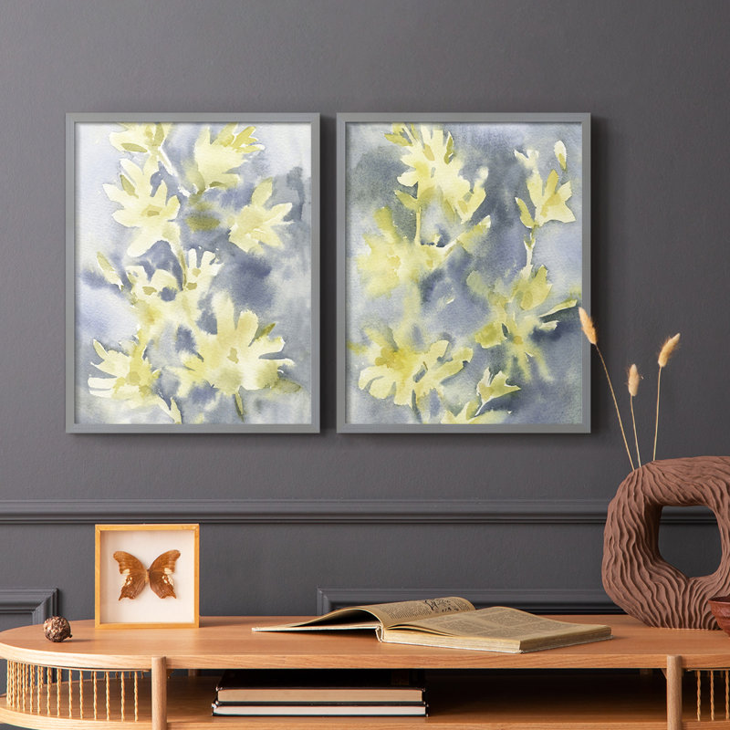 Impression encadrée Forsythia Blooms I-Premium - prête à être accrochée - aucun clou requis - aucun clou requis, Vert