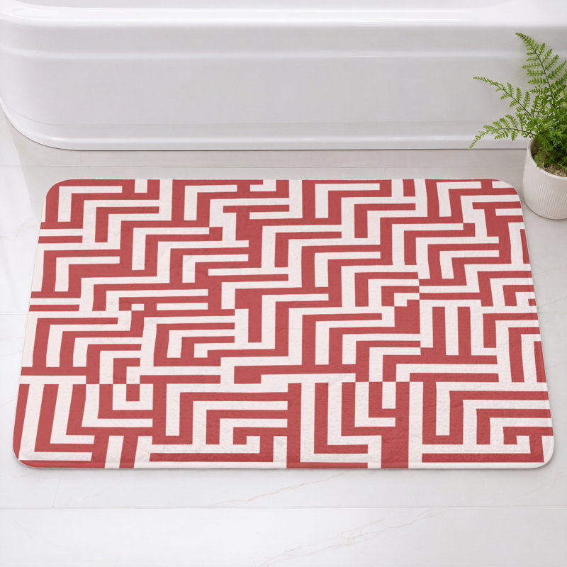 Maze Geometric Pattern Bath Mat, L 34 po x L 21 po, Rouge foncé / blanc clair