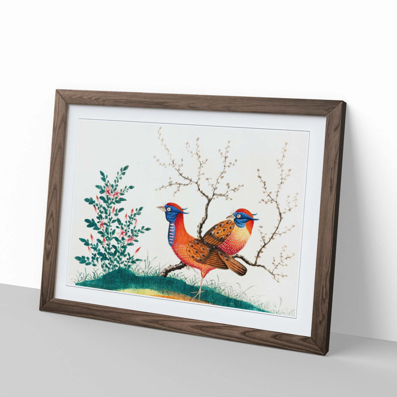Two Walking Birds - Picture Frame Painting Print, 27cm H x 36cm W x 2cm D, Walnut Framed
