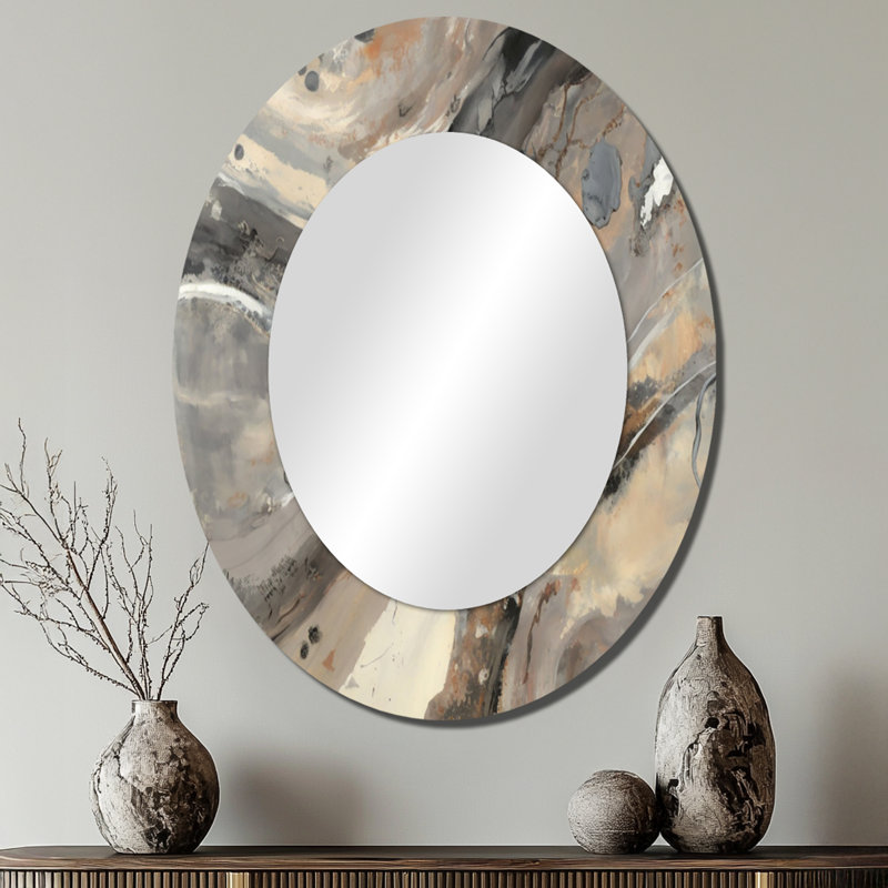 Morning Effervescence III - Abstract Oval Decorative Mirror On Metal, 40" x 30"