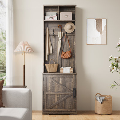 77" Coat Rack Freestanding, Entryway Hall Tree with Shoe Storage, 5 Hooks, 2 Open Cubbies & Shoe Cabinet, Space Saving Entryway Furniture for Hallway,