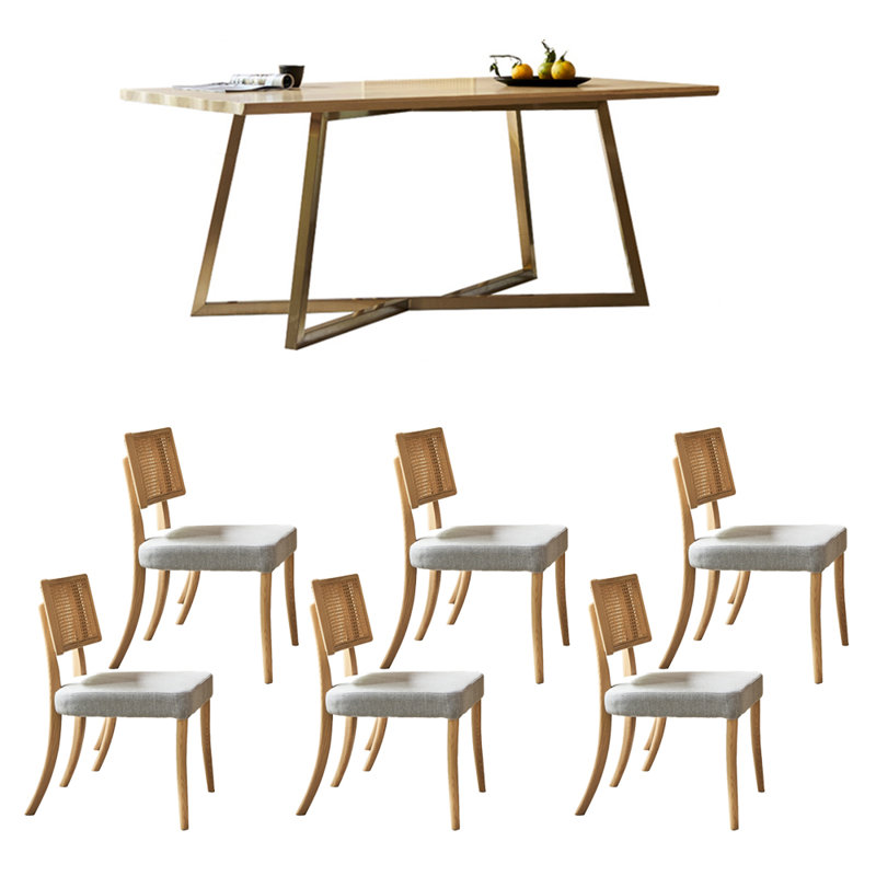 Stainless steel solid wood dining table set, 30.12"H x 55.12"L x 35.43"W