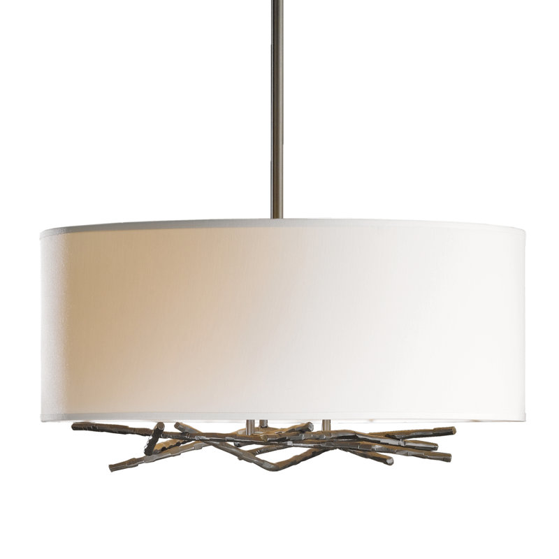 Brindille 3 - Light Drum Chandelier, Natural Anna, Translucent Bronze, 21.4" - 66.4"
