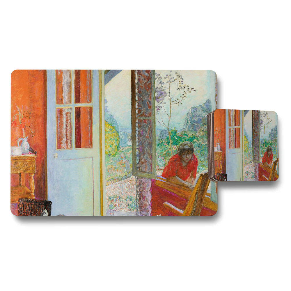 Impressionist Placemats And Coaster Set Featuring Garden Scene Artwork