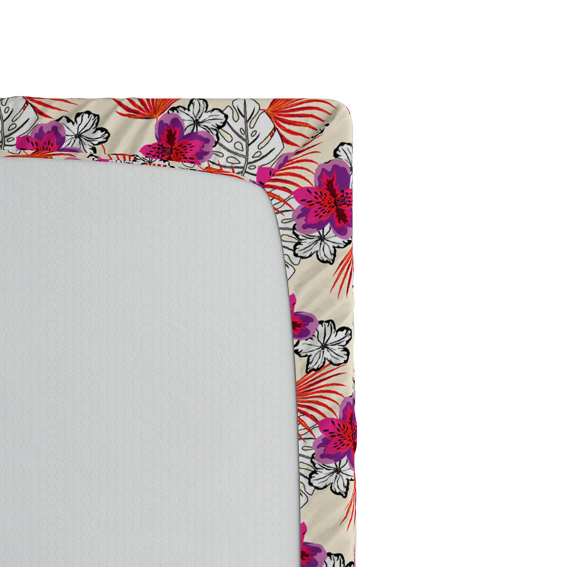 Microfiber Floral Fitted Sheet, Twin XL Fitted Sheet, Red/Orange, Floral 2